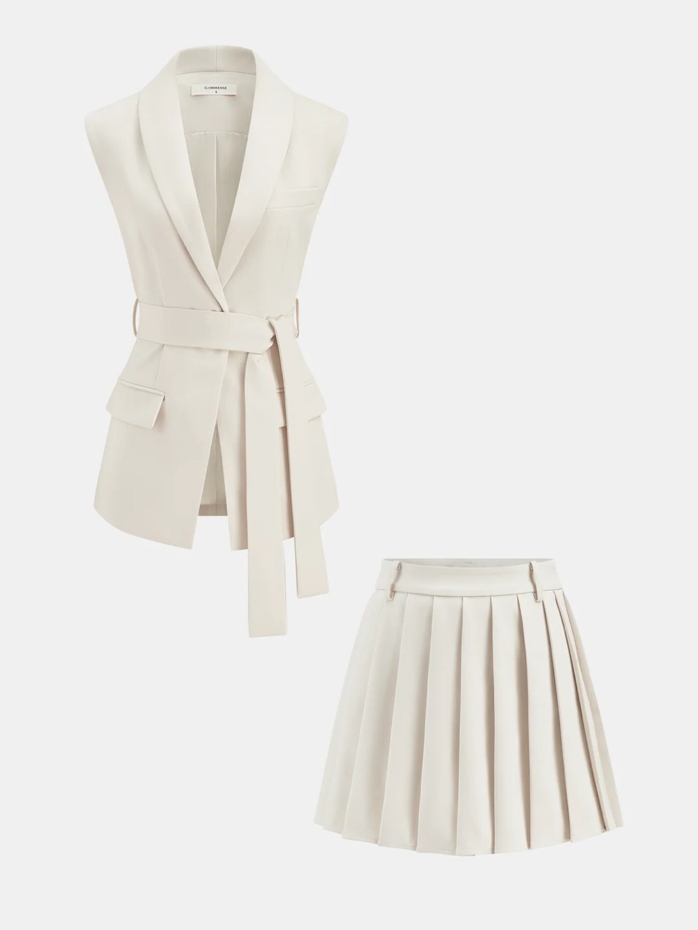 Commense no belt Waistcoat Vest & Pleated Mini Skirt Set L LL1-20- LL2-30